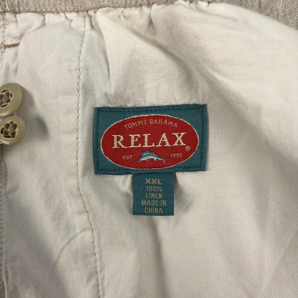 Tommy Bahama Linen Cargo Pants Mens XXL (44x34) Natural Light Beige Loose Relax